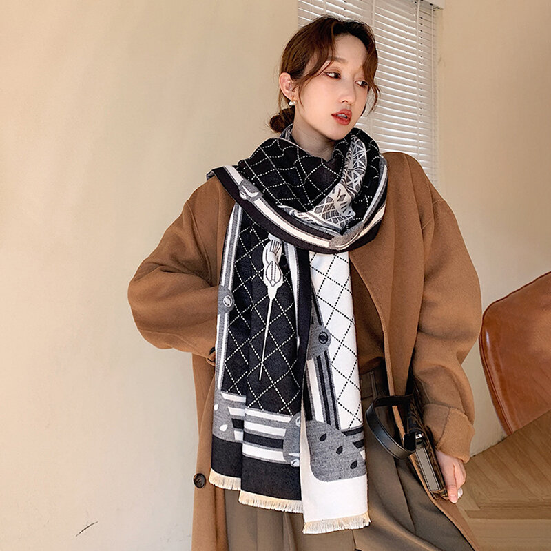 Новинка 2022, теплый шарф, модные дизайнерские женские длинные кашемировые шарфы с надписью и подкладкой