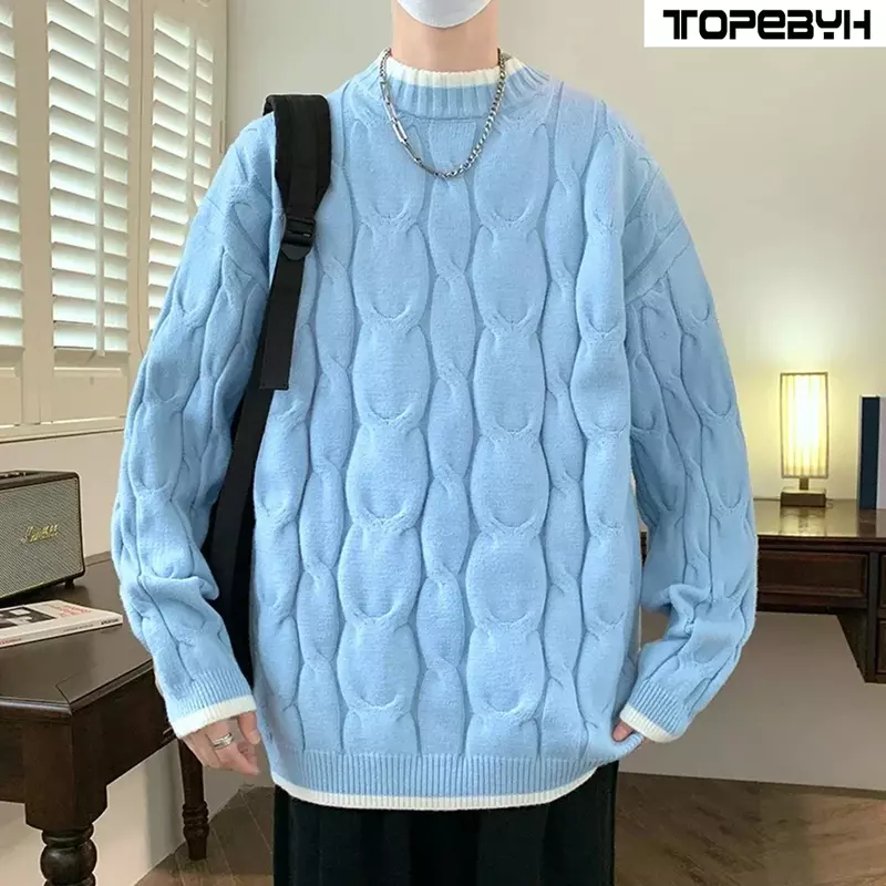 Высококачественный мужской теплый зимний Новый универсальный удобный свитер с круглым вырезом