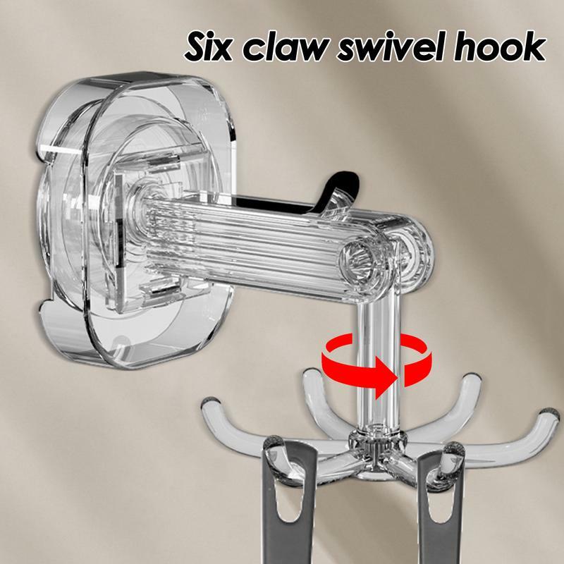 Multifunctional Rotating Hook Punch-free Kitchen Suction Cups Wall Mounted Rack With Six Claws For Key Watch Necklace Storage