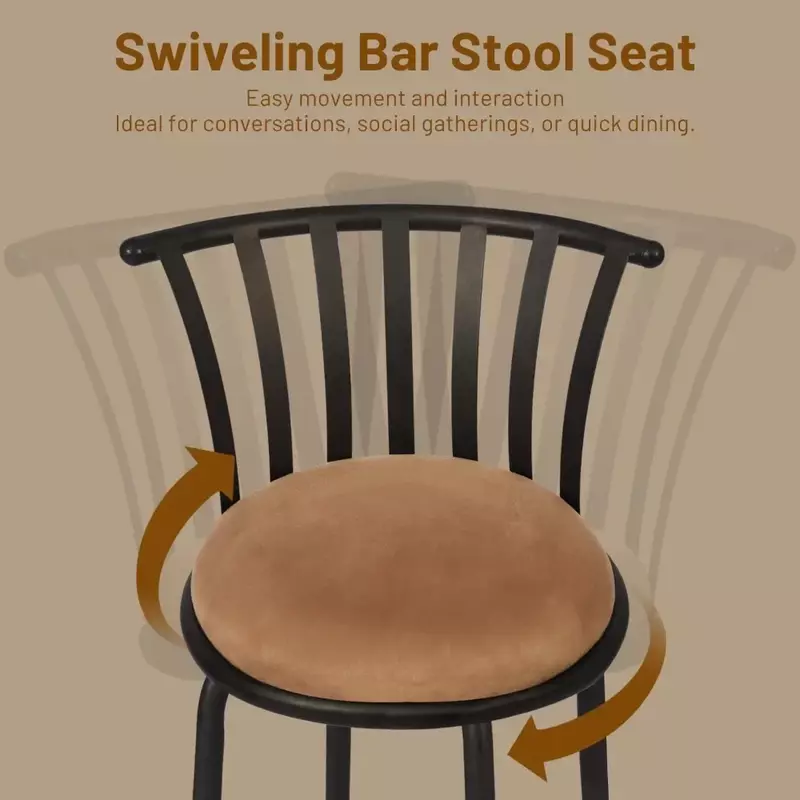 Stołki barowe zestaw 2 z plecami i podnóżkiem, stołki z 29 Cal obrotowym blatem, krzesło barowe
