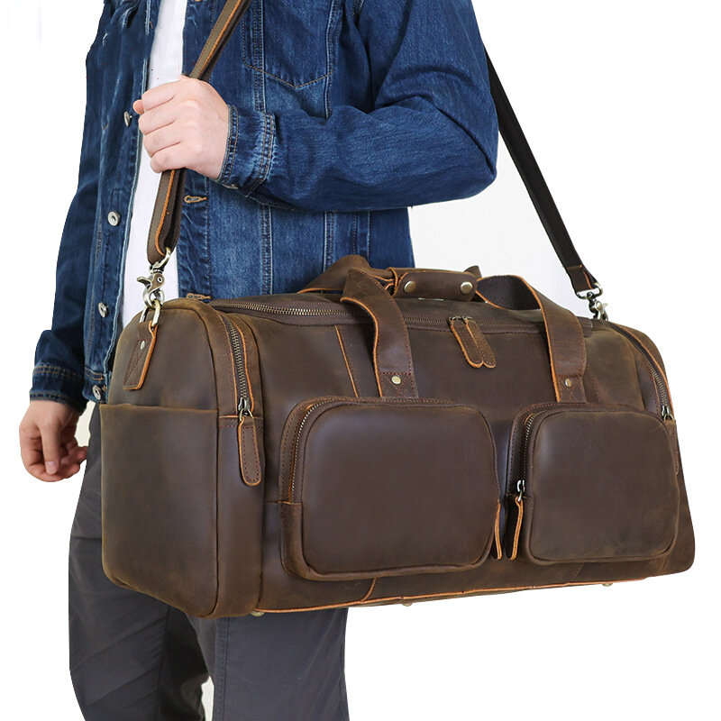 62cm Super Large Men's Duffle Bag Genuine Leather Travel Bags For Men Male Handbags Weekender Bag On Luggage Vintage Luxury