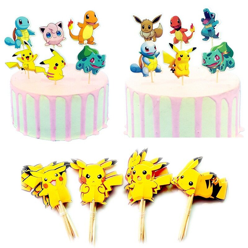A Set Pokemon Cake Topper Kawaii Anime Figure Pikachu Charizard Cake Insert Children's Happy Birthday Decoration Supply Toys