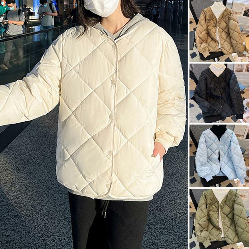 Women Winter Cotton Coat Single-breasted Padded Warm Women Jacket Soft Loose Elastic Cuff Baseball Coat Winter Short Jacket