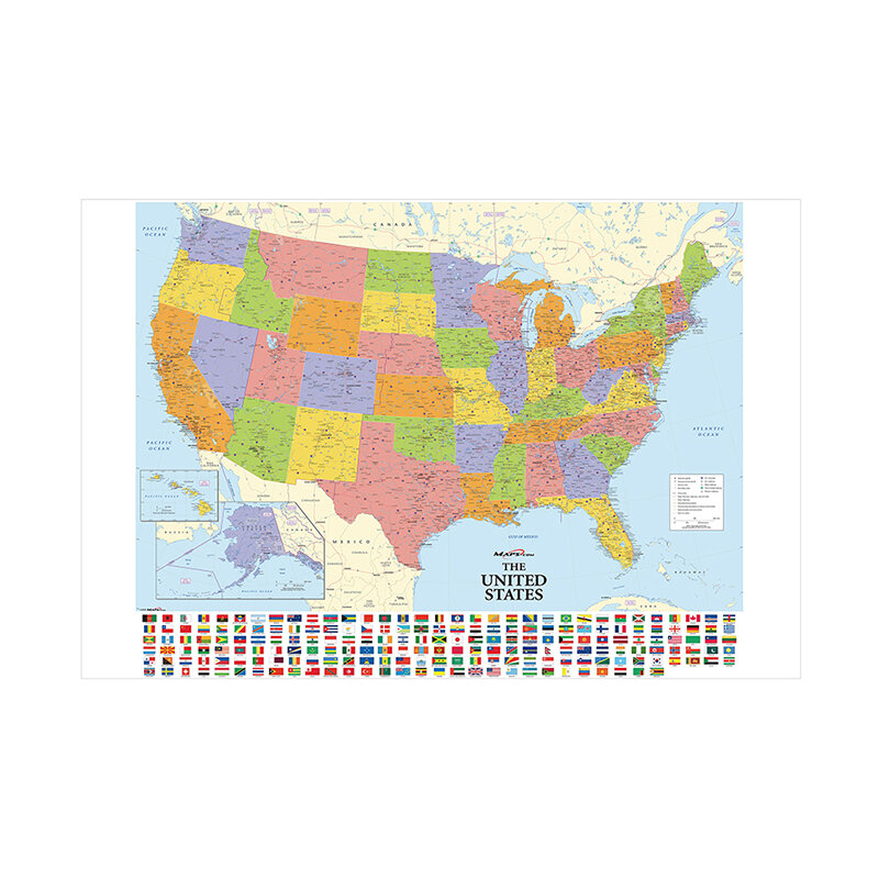 米国の州、国の旗のプリント、リビングルームの装飾、学校と事務用品のヴィンテージ不織布の地図、120x80cm