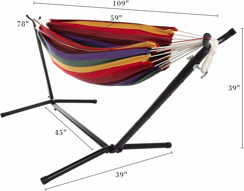 Double Brazilian Hammock with Stand Included – Woven Cotton, 2-Person, Outdoor Swing with Frame for Camping, Backyard