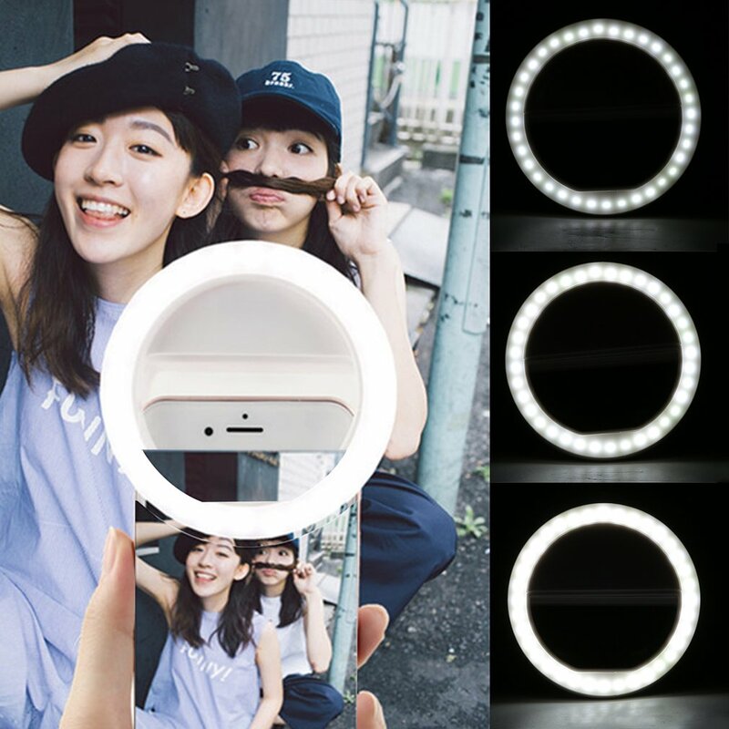 Hete Led Selfie Ringlamp Mobiele Telefoon Vul Licht Lens Led Selfie Lamp Ring Automatische Flitser Voor Telefoon Ronde Selfie Zaklamp