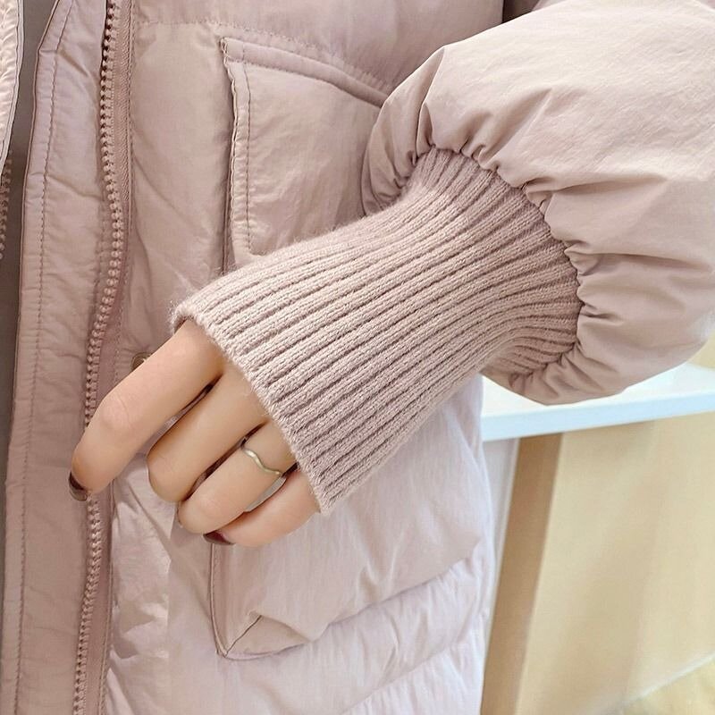 Jaket Down wanita, mantel Musim Dingin versi panjang sedang longgar Parkas tebal bertudung sederhana 2023