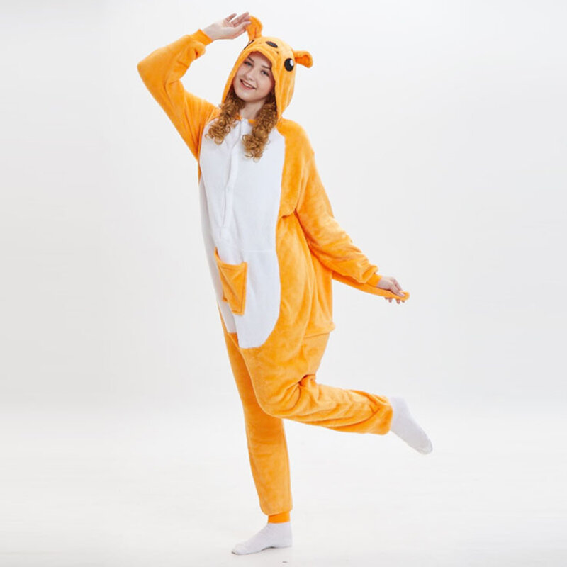 Pyjama kangourou orange australien pour femme, ensemble personnalisé et amusant, vêtements de loisirs pour la maison, style peluche d'hiver, quelque part Menagerie