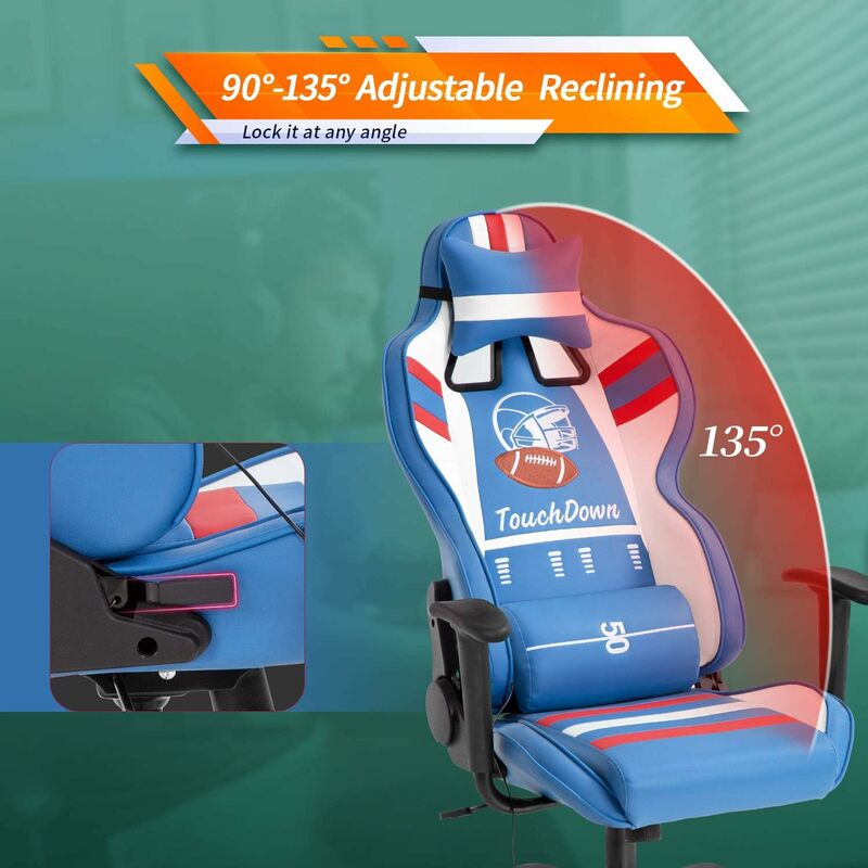 Silla de oficina para juegos de PC con brazos de soporte Lumbar, reposacabezas de espalda alta, cuero PU, silla de carreras giratoria rodante