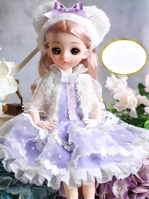 30cm bonito bjd boneca com olhos grandes rosto redondo cabelo longo diy brinquedos princesa vestido maquiagem blyth bonecas presentes para menina princesa brinquedos