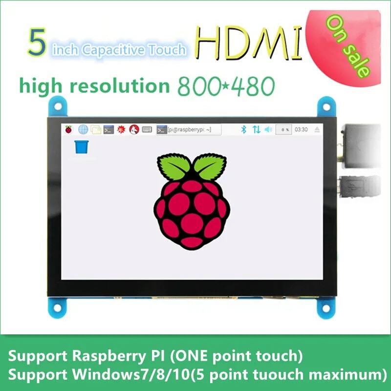 Pantalla táctil capacitiva compatible con HDMI de 5 pulgadas, módulo de pantalla LCD de 5,0 pulgadas, 800x480 para Raspberry Pi 2B/3B +/4B/PC/BB negro/Banana Pi