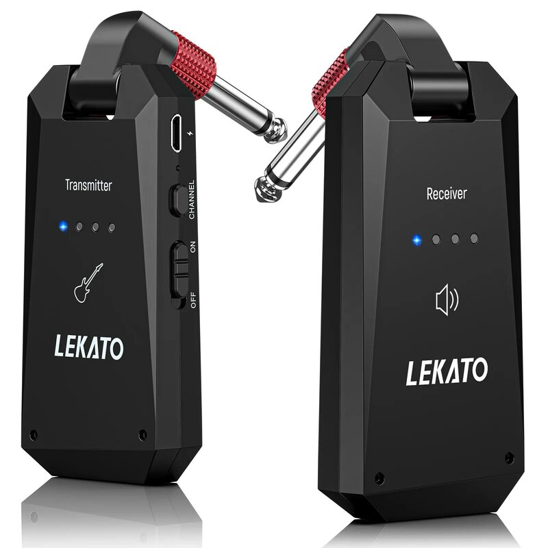 LEKATO Wireless Guitar System 5.8GHz Guitar Wireless Transmitter Receiver 4 Channels Audio System for Electric Guitar Bass(WS-90