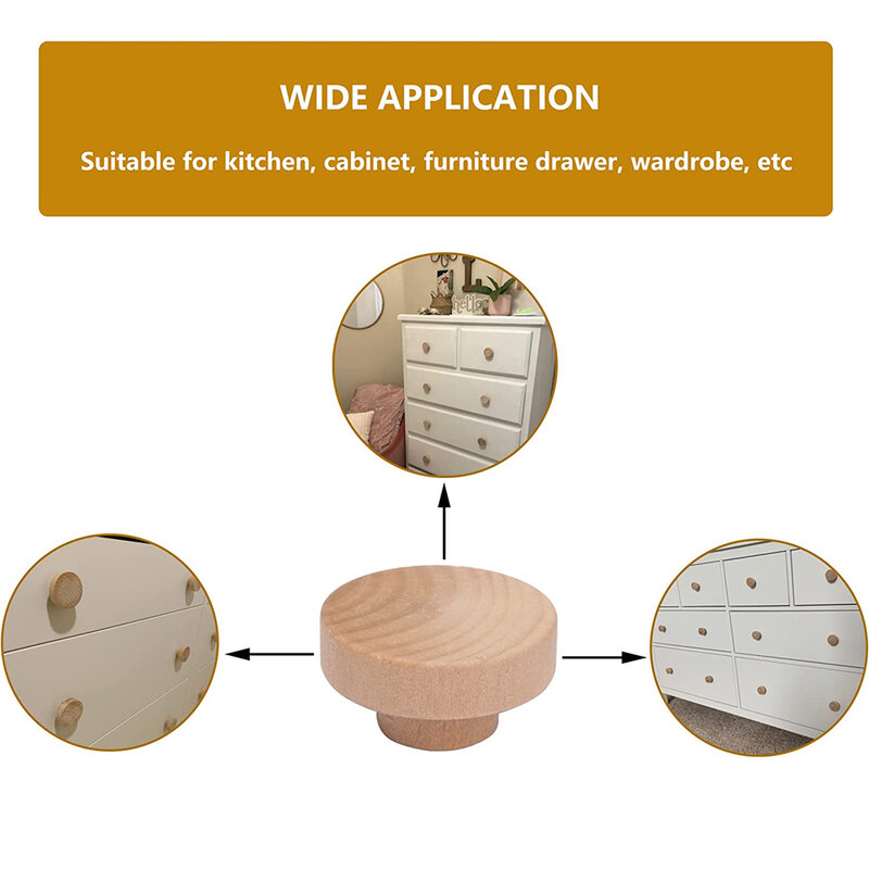Round Wooden Cabinet Knobs Unfinished Wood cupboard Furniture Drawer Pulls Handles with Screws for Wardrobe Dresser Closet