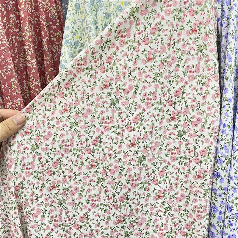 Kain sifon meteran untuk gaun rok pakaian Diy jahit bunga dicetak kain buram tipis lembut tirai bernapas bunga