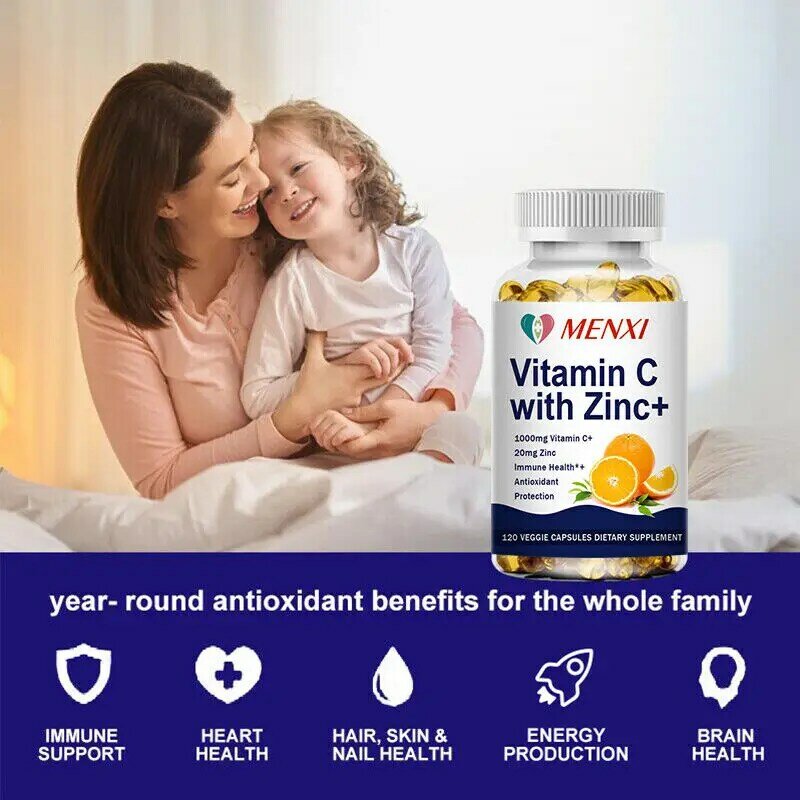 Capsules de Vitamine C, 120 mg, avec Zinc, Support immunitaire injuste, Antioxidant, 10/60/1000 Pièces