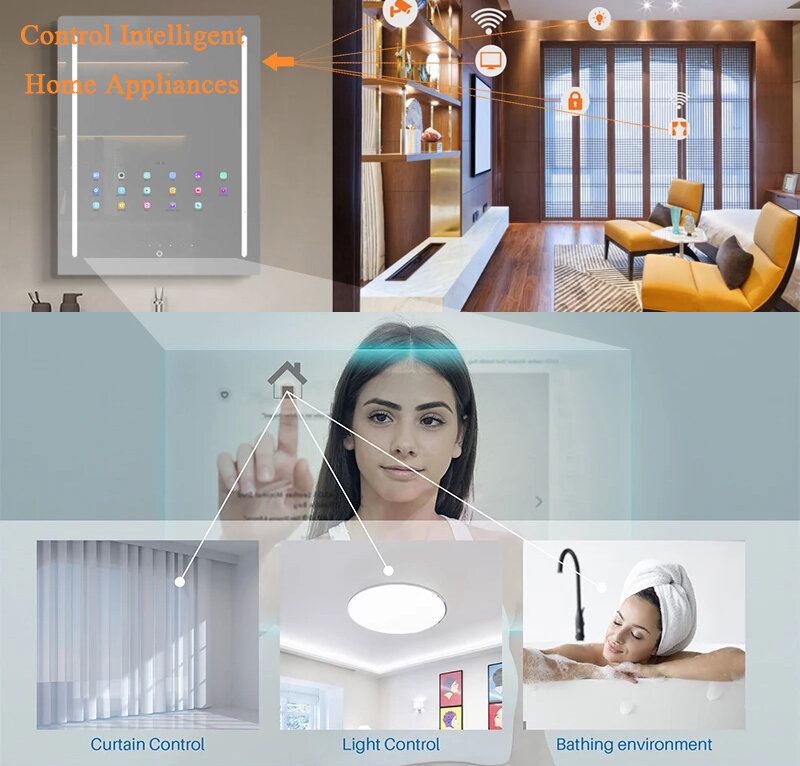Внутреннее интерактивное зеркало для фитнеса Android TV с умным сенсорным датчиком, переключатель зеркала для ванной комнаты с подсветкой, современное умное зеркальное зеркало
