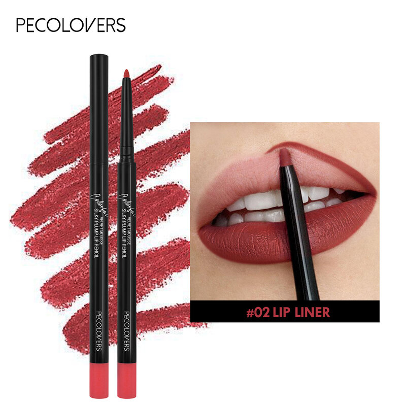 Pensil Lipliner Matte tahan air, lipstik warna kontur merah tahan lama, riasan bibir melembabkan 12 warna