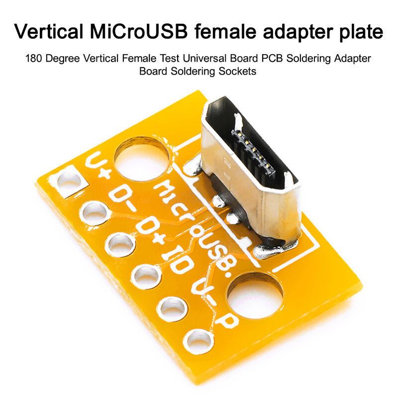 1Pc Vertical USB Micro USB 2.0 Female Head A Connector 2.54mm PCB Converter Adapter Breakout Board 180 Degree Vertical Female