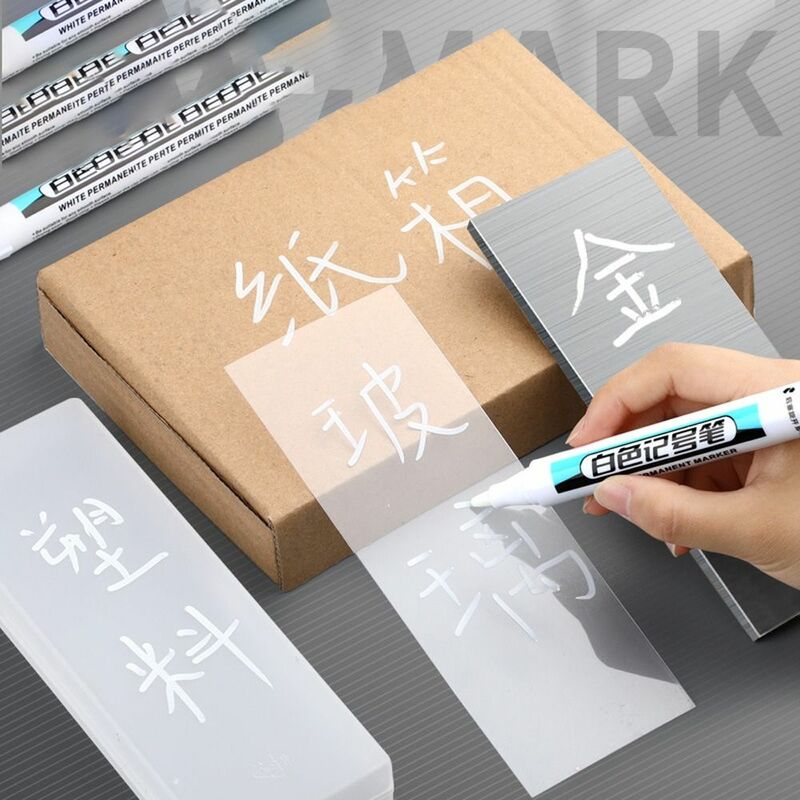Impermeável branco permanente pintura caneta, oleoso marcador canetas, não é fácil de desvanece-se, branco, 0.7mm, 1.0mm, 2.5mm