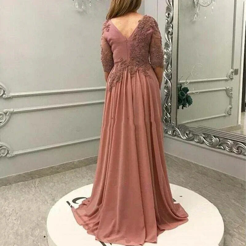 Mother of the Bride Groom Dress D13 with Overskirt Chiffon Square Neck Half Sleeve Evening Party Wedding Guest Formal Prom Gown