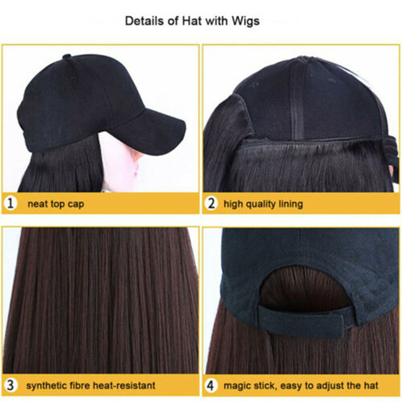Boné de beisebol com perucas Pixie corta cabelo Bob para mulheres, chapéu sintético curto, extensões convenientes, acessórios de uso diário