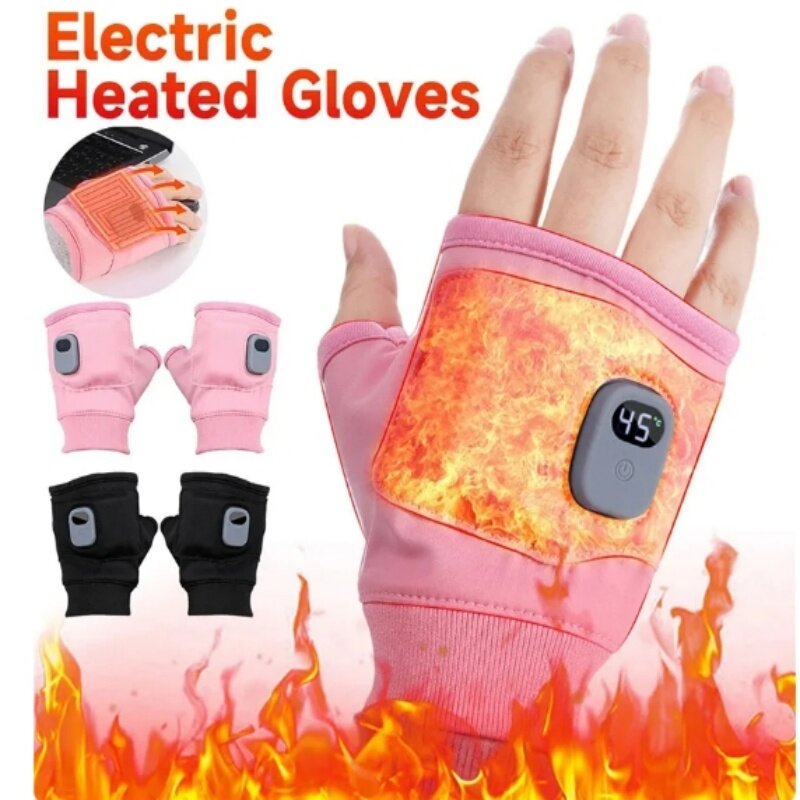 Guantes calefactables recargables, calentador de manos sin dedos, eléctrico, USB, para deportes, esquí, Invierno