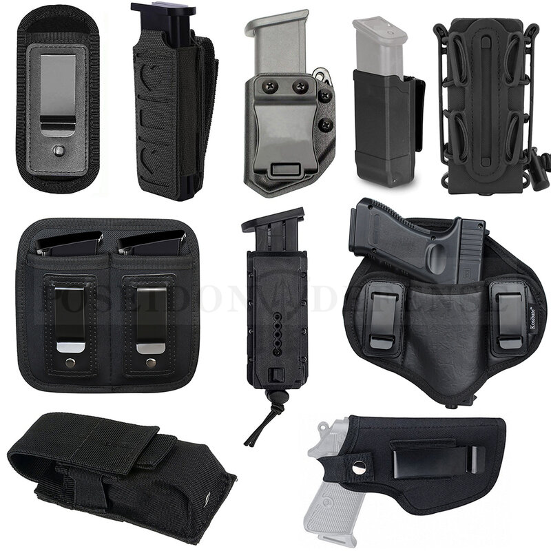 Tactical Molle Revista Bolsa Coldre, Pistola 9mm .40, Escondido Carry Mag Case, Belt Clip, Glock 19, 21, Beretta 92, Titular Revólver