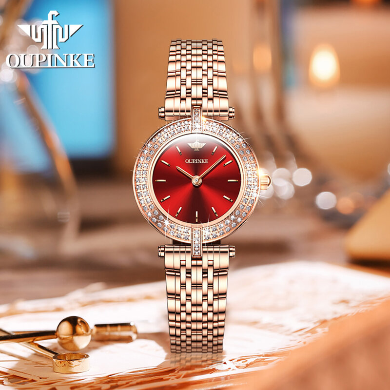 Oupinke-女性用クォーツ時計,ダイヤモンド,スイスクォーツ,防水ダイヤル,サファイアクリスタル,超薄型,6.5mm, 3191