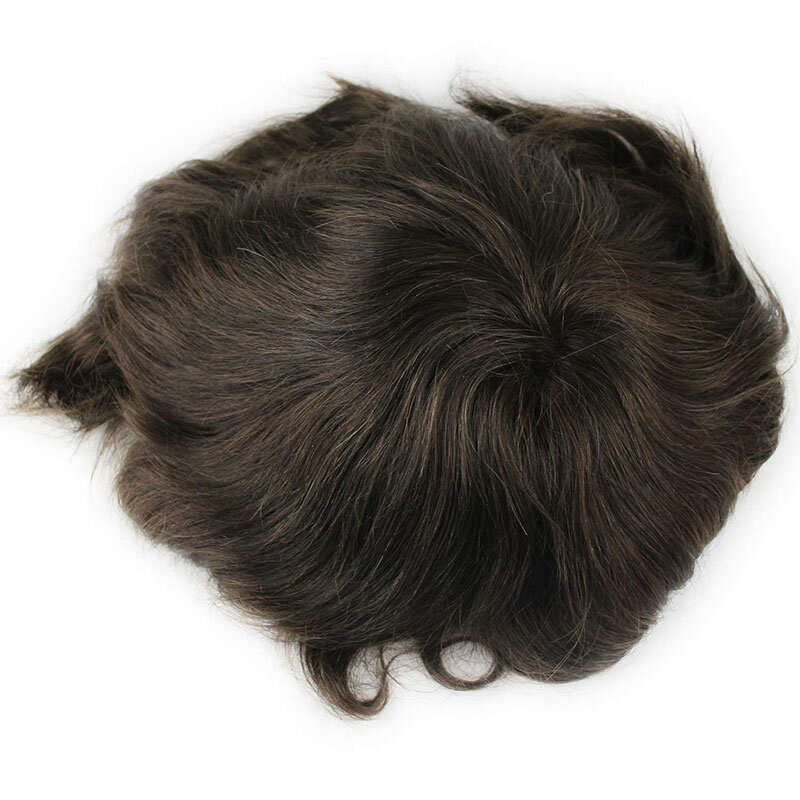 Swiss Mono Lace With Soft Thin Skin Toupee For Men 10"X8"European Virgin Human Hair Brown Color 4# Men's Replacement Hairpiece