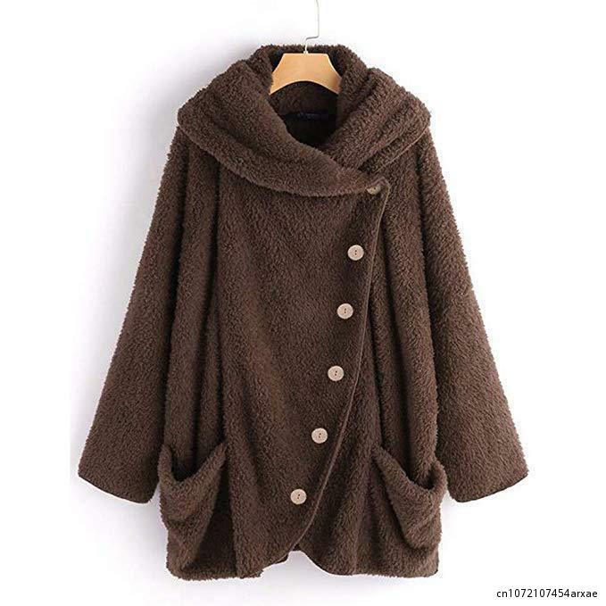 Autumn Winter Women Faux Fur Coat Fashion Casual Zipper Short Jacket Turndown Collar Female Fleece Plush Outerwear