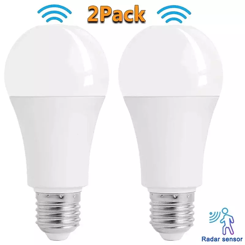 1~2Pack 10W LED Bulb Light E27 Radar Motion Sensor 85-265V White Smart Lamp Working in Night for Home Living Room Stair Pathway