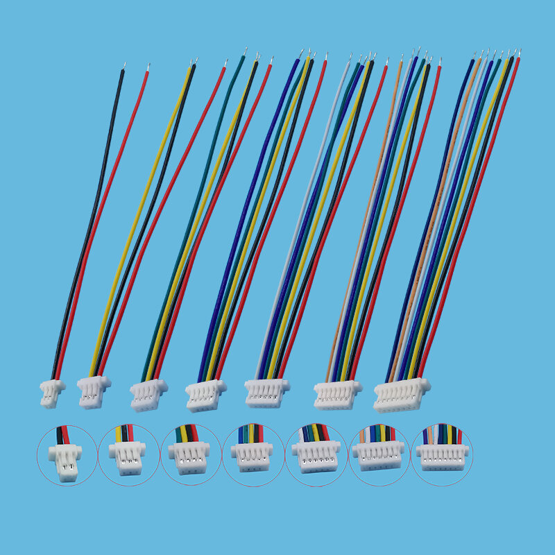 Mini JST SH-Connecteur de fil de prise femelle, pas de 1.0mm, connecteur de fil de prise, câble de fils électroniques, 1mm, 2, 3, 4, 5, 6, 7, 8 broches, 10cm, 28AWG