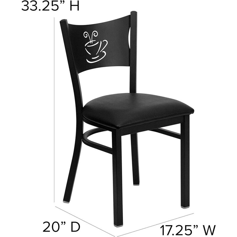Metal couro crosta cadeira para sala de estar, café preto costas, assento de vinil, café, café móveis de madeira, 4 Pack Series