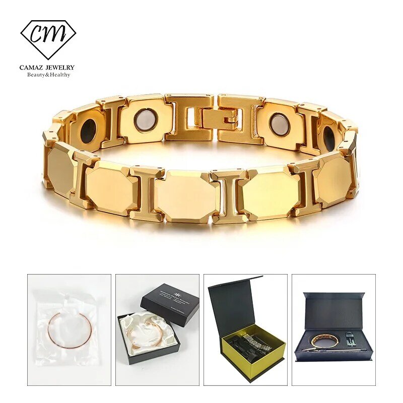 Logo personalizzato Energy germanio Magnetic Health Care bracciale gioielli placcati in oro bracciale in tungsteno per uomo donna