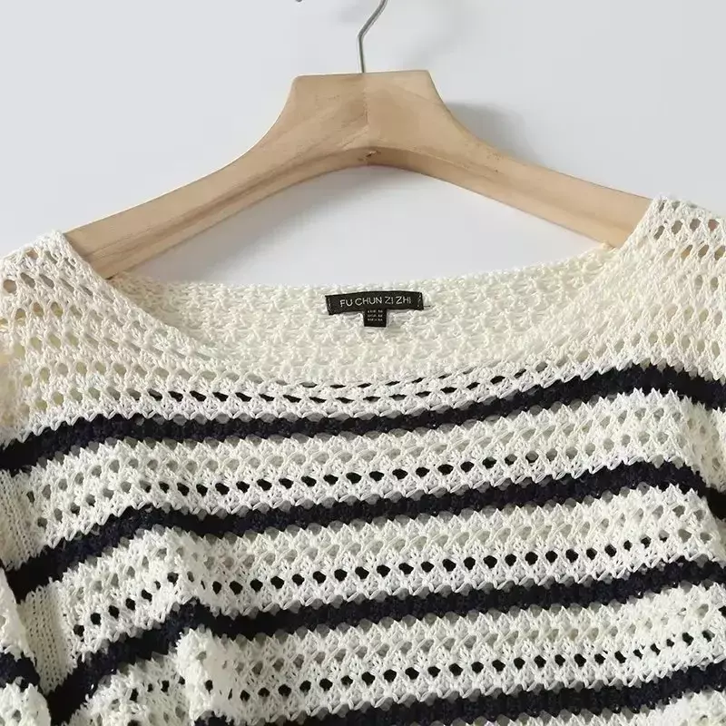 Damski 2023 nowy modny leniwy sweter z dzianiny z długim rękawem i elegancki Top
