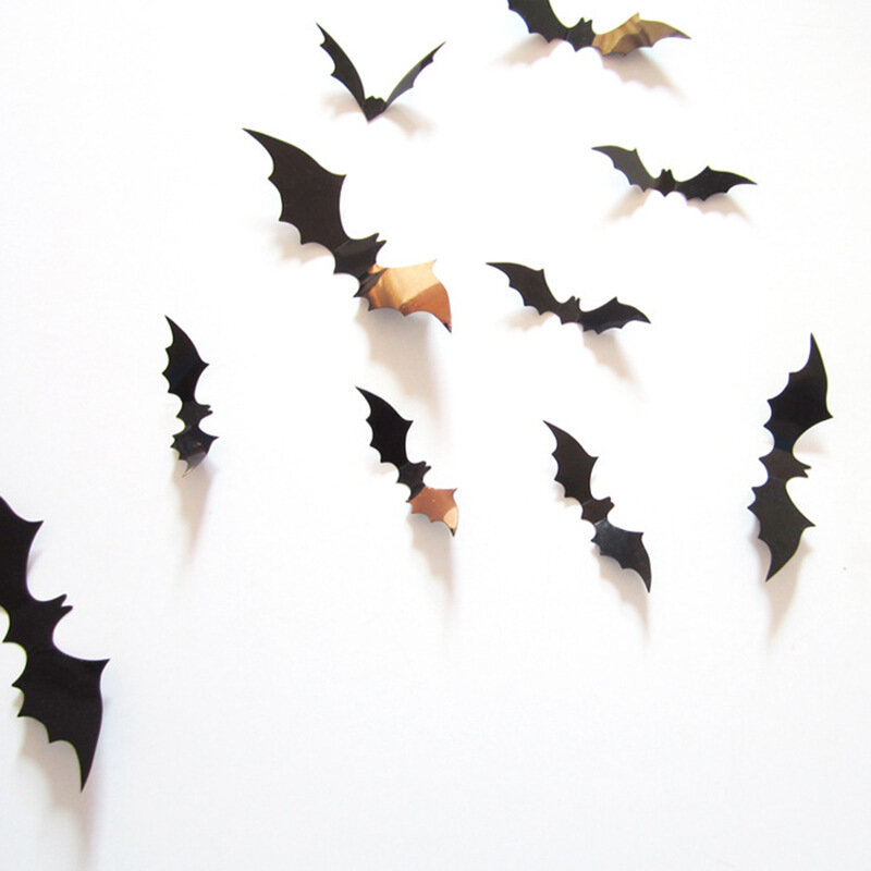 Pegatina de pared de murciélago de PVC, 12 unids/pack, simulación negra, decoración de murciélago 3D, Bar, fiesta de Halloween, Thriller de terror, escena, accesorios de decoración