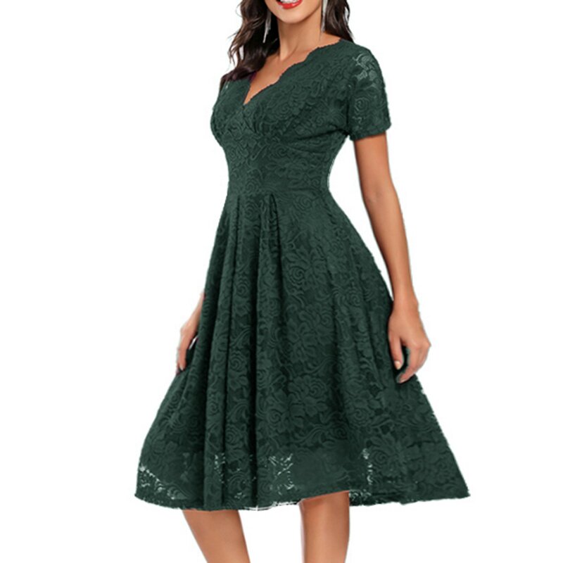 Fall Wedding Guest Dresses For Women Retro Lace Embroidery Short Sleeve Ladies Formal Dresses Prom Evening Dress платья женское