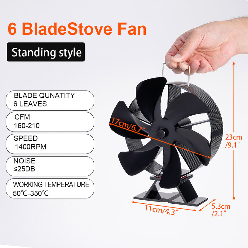 6 Blade Heat Powered Stove Fan Fireplace Fan Log Wood Burner Eco Friendly Quiet Fireplace Fan Home Efficient Heat Distribution