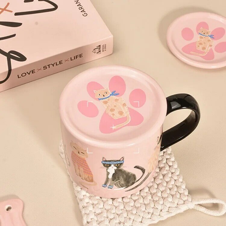 Taza de café de cerámica de gato de dibujos animados para niña, taza de café Retro, tazas de té de la tarde, tazas de café lindas