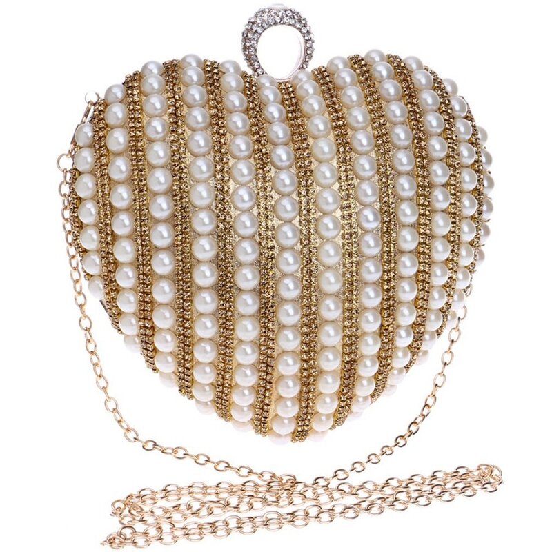 女性のための真珠のハート型のメッセンジャーバッグ、イブニングドレスのクラッチ、花嫁の宴会の財布