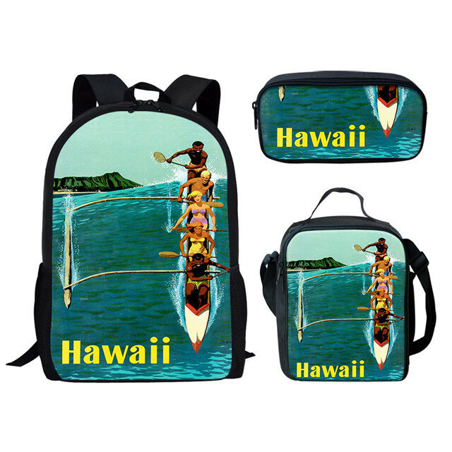 Klasyczna, kreatywna, zabawna sceneria na hawajskiej wyspie 3D z nadrukiem 3 sztuk/zestaw szkolne torby mała torba na laptopa plecak piórnik na Lunch