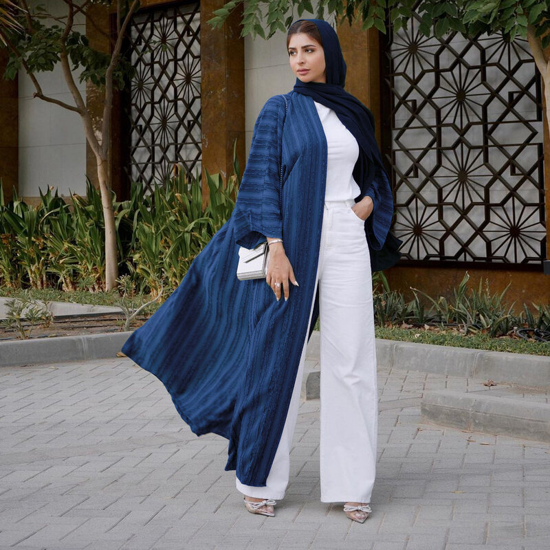 Kimono musulmano Abaya donna 2023 solido a righe retrò etnico allentato Cardigan Robe Dubai medio oriente Arabia saudita Eid vestiti