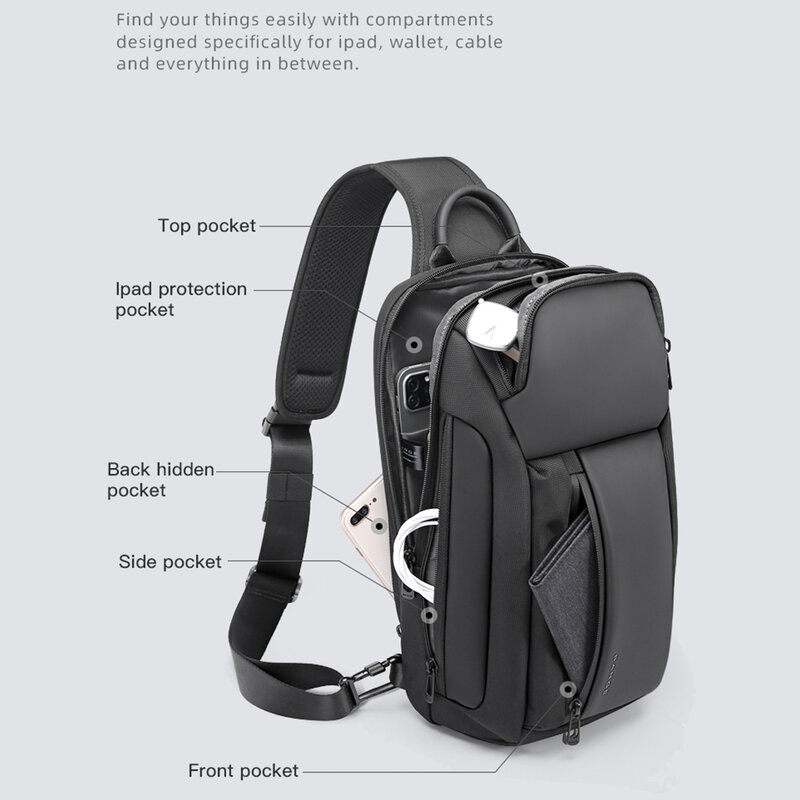 Resilver Crossbody Chest Bag para homens, Travel Sling Bags, Pacote Multifuncional, Messenger, impermeável