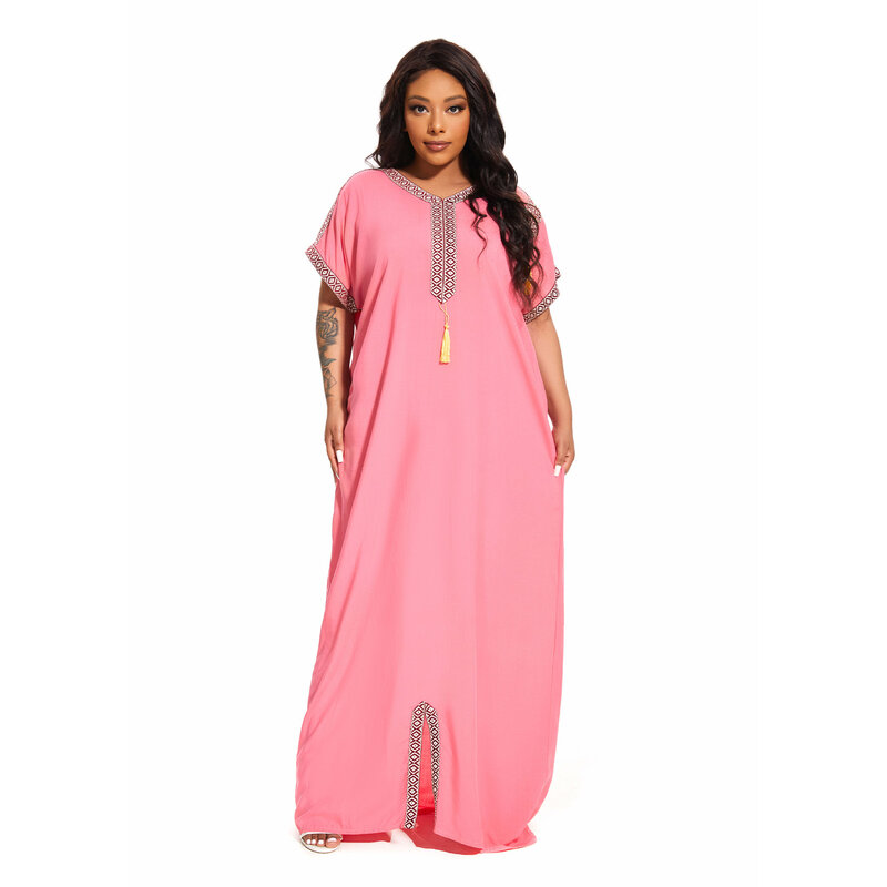 Caftán tradicional de manga corta para mujer, vestido africano de algodón, abaya para playa, talla grande, 2024
