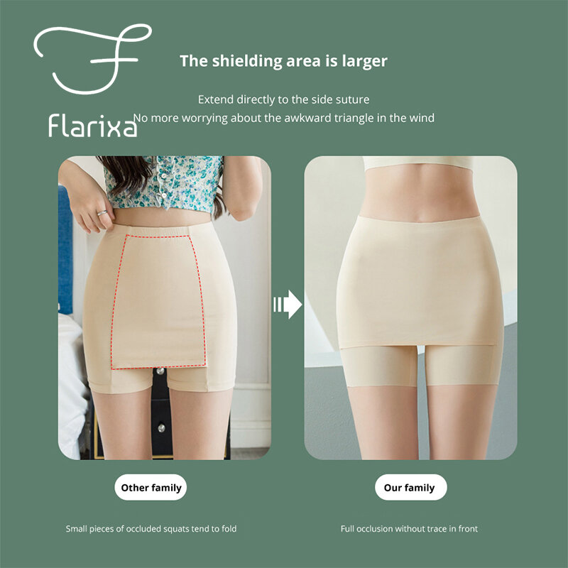 Flarixa celana pendek keamanan wanita, celana pendek sutra dingin pinggang tinggi lapisan ganda di bawah rok Slim Fit celana keselamatan mulus musim panas