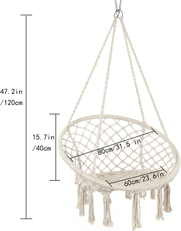 Y- Stop 해먹 의자, 마크라메 스윙 의자, 최대 330 파운드, 실내용 행잉 의자, 코튼 로프 해먹 의자