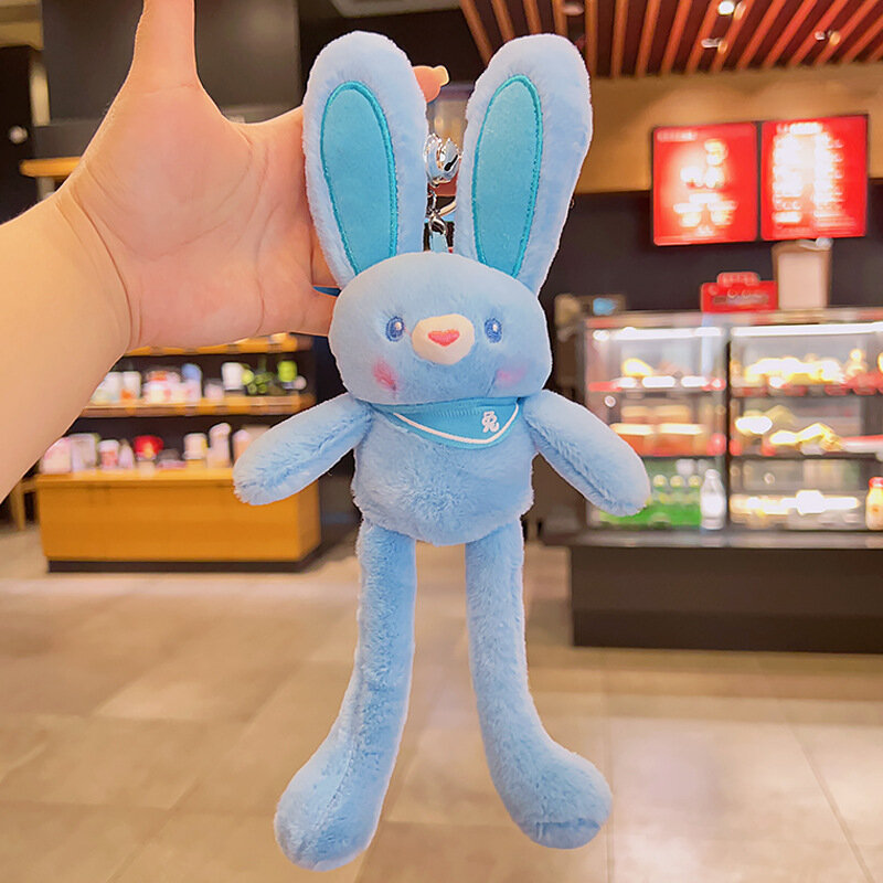 Cartoon Kawaii Pulling Rabbit Plush Doll Key Chain Pendant Creative Cute Rabbit Plush Backpack Pendant Children's Birthday Gifts