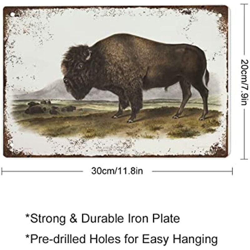 Bison พิมพ์โบราณสัตว์ Vintage วาดป้ายดีบุกศิลปะบนผนังตกแต่ง American Bison สัตว์พิมพ์สไตล์วินเทจเครื่องตกแต่งฝาผนัง