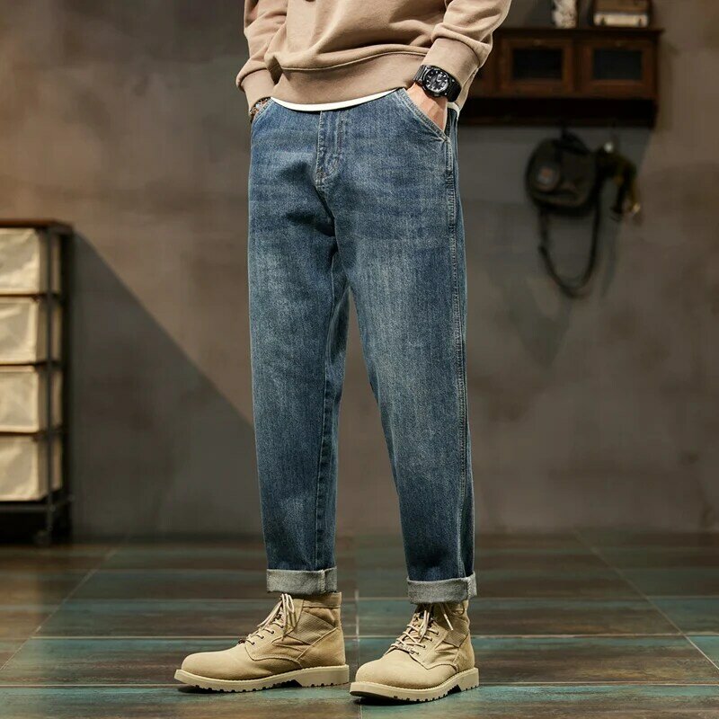 KSTUN Jeans Men luźny krój niebieskie workowate dżinsy moda wiosenne i jesienne spodnie szerokie nogawki spodnie jeansowe odzież męska spodnie haremowe