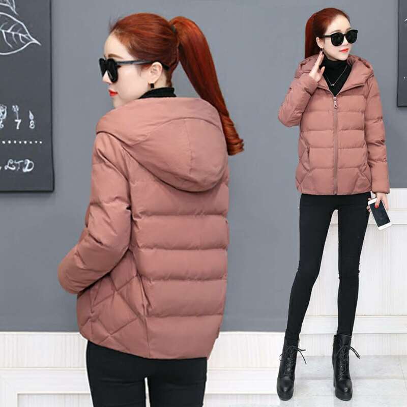 Abrigo de algodón con capucha para mujer, chaqueta cálida informal, ropa de abrigo negra, moda de invierno, VA1165